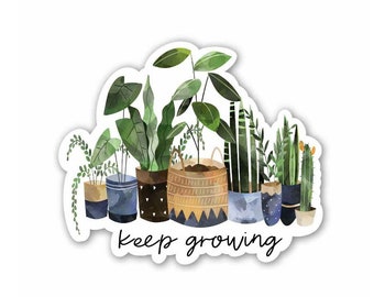 Naklejka Keep Growing Houseplants, Naklejka House Plants, Naklejka Plant Lovers, Naklejka na laptopa, Naklejka winylowa, Naklejka na butelkę z wodą, Naklejka winylowa