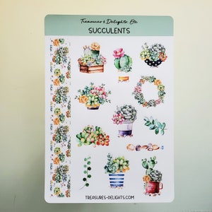Hoja de pegatinas suculentas, cactus y suculentas, pegatinas de plantas, pegatinas de diario, pegatinas del planificador, pegatinas de álbumes de recortes