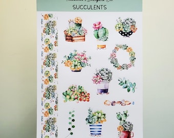 Succulent Sticker Sheet, Cactus & Succulent, Plant Stickers, Journaling Stickers, Planner Stickers, Scrapbook stickers