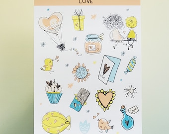 Love Sticker Sheet, Heart Stickers, Love Stickers, Journaling Stickers, Planner Stickers, Scrapbook stickers