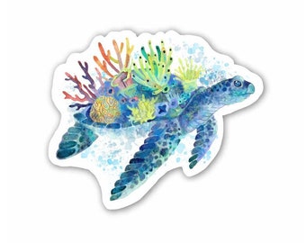 Sea Turtle Sticker, Watercolor Sea Turtle Sticker, Turtle Sticker, Animal Decal, Sticker for Hydroflask, Vinyl, Tumbler Sticker