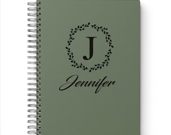 Personalized Journal, Name & Initial (Wreath) Notebook, Staff Appreciation, Journal for Women, Gift for Best Friend, Gift for Co Workers