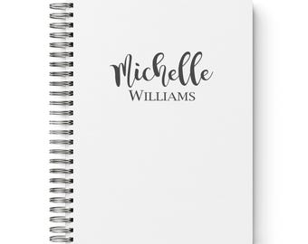 Personalized Notebook with Name (Top), Handmade notebook cusomized with name, Journal for Women or Teacher Gift, Spiral Kraft Journal