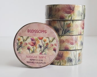 Blossoms Washi Tape, Watercolor Flowers Washi, Floral Washi Tape, Spring Flowers, Summer Washi Tape, Decorative Masking Tape, Ephemera