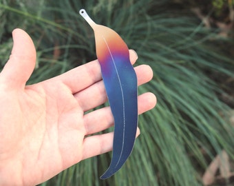 Stainless steel rainbow colourful decorative eucalypt leaf / gift bookmark wind chime