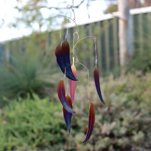 Metal Wind Chimes Stainless Steel Rainbow Coloured Decorative Eucalypt Leaf image 2