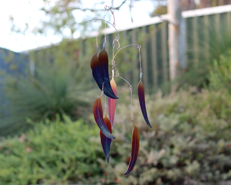 Metal Wind Chimes Stainless Steel Rainbow Coloured Decorative Eucalypt Leaf image 2