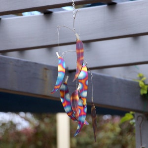 Spotty stainless steel coloured decorative eucalypt leaf wind chimes