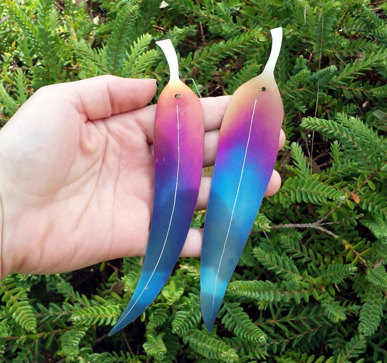 Metal Wind Chimes Stainless Steel Rainbow Coloured Decorative Eucalypt Leaf image 3