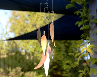 Metal Wind Chimes Stainless Steel Gold Golden Coloured Decorative Eucalypt Leaf