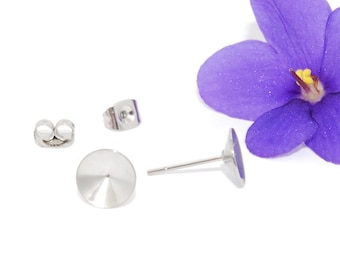 Stainless Steel Stud Rivoli Earring Findings, 8 mm