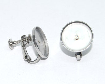 Stainless Steel Clip On Earring Findings with round Pad 14mm Earring Blank Earclips Cabochon Setting