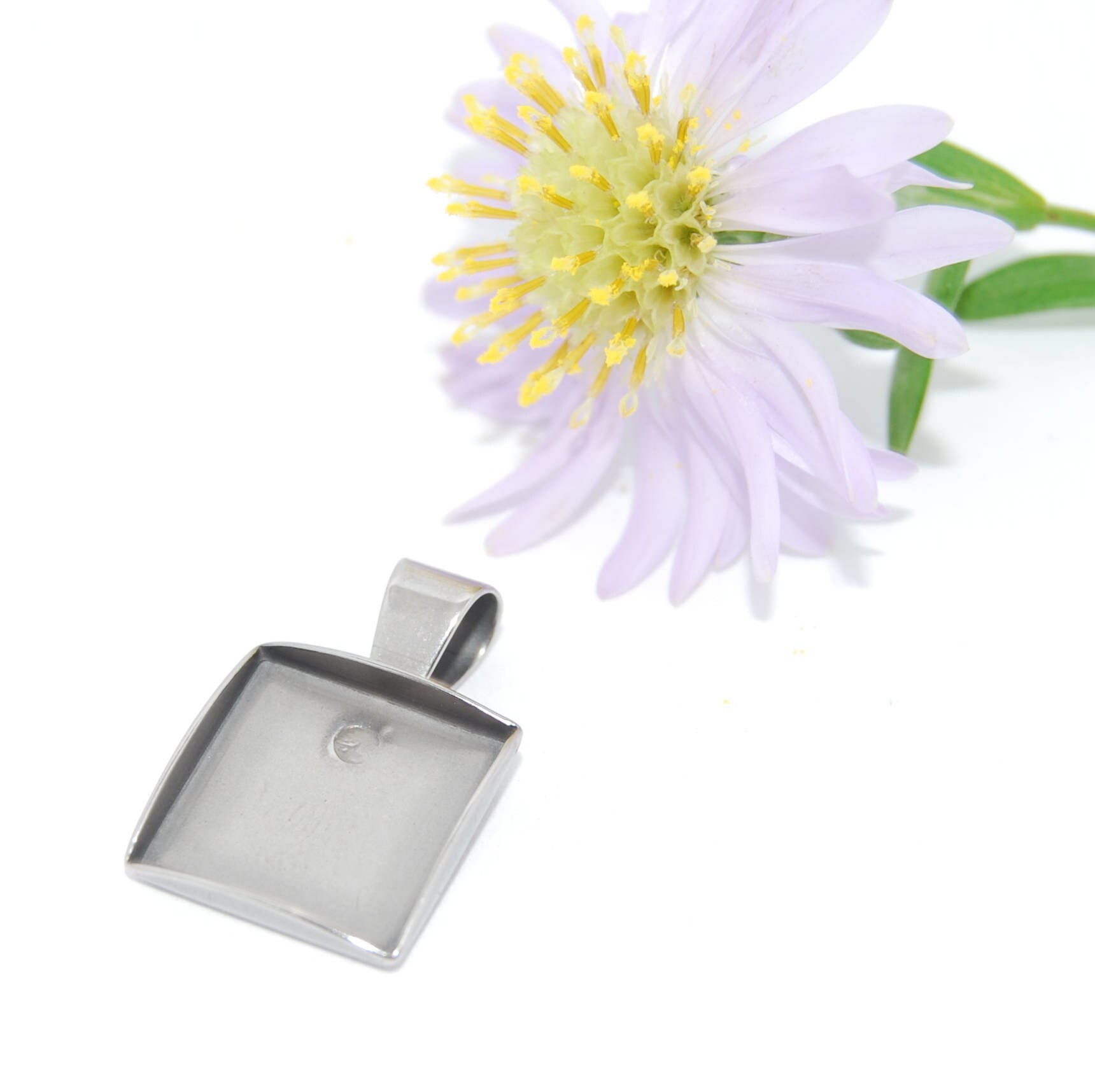 Stainless Steel Caboshon Pendant Tray Blanks Square 10x10mm