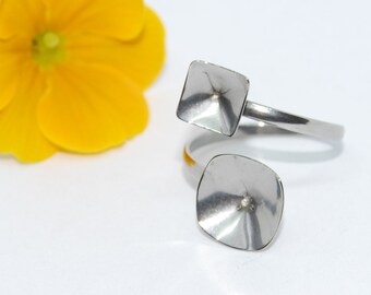 Stainless Steel Double Cushion Ring Base for Swarovski 4470 (10-12mm)