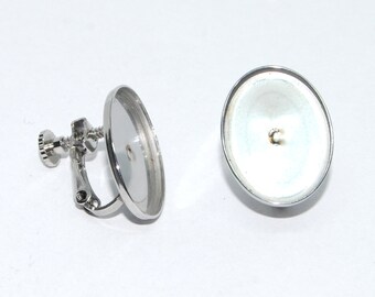 Stainless Steel Clip On Earring Findings with oval Pad 13x18mm Earring Blank Earclips Cabochon Setting
