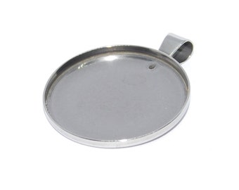 25 mm Stainless Steel Pendant Blanks with Round Tray