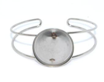 Stainless Steel Bangle Bracelet Blanks with Round Tray (25mm) and Double Strap