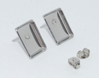 Stainless Steel Stud Earring Blanks Rectangular 9x14mm
