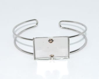 Stainless Steel Bangle Bracelet Blanks with Rectangle Tray and Double Strap