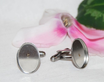 Stainless Steel cufflinks blank with cabochon pad hypoallergenic 13x18mm