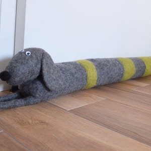 Felted striped dog draught excluder / draft dodger / window / door draft stopper sausage dog, dachshund image 4