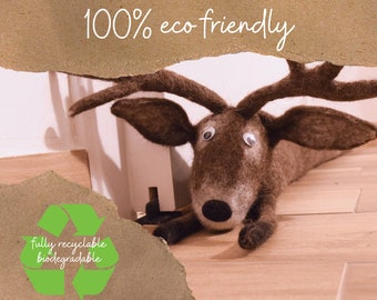100% Eco friendly felted deer/moose door draft stopper - fully recyclable, biodegradable
