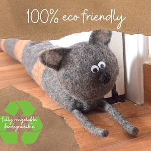 100% Eco friendly felted cat draft stopper - fully recyclable, biodegradable