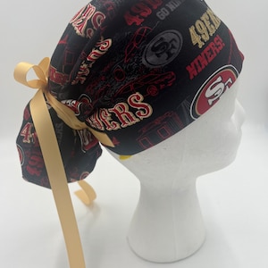 San Francisco 49ERS,Ponytail or Unisex Surgical Caps,Elastic & Tie back for Great Fit,Choice of Ties