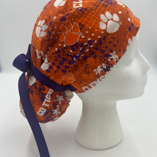 Clemson Tigers, Choice of Styles,Surgical Caps,Elastic and Tie back for Great Fit,Choice of Tie Color