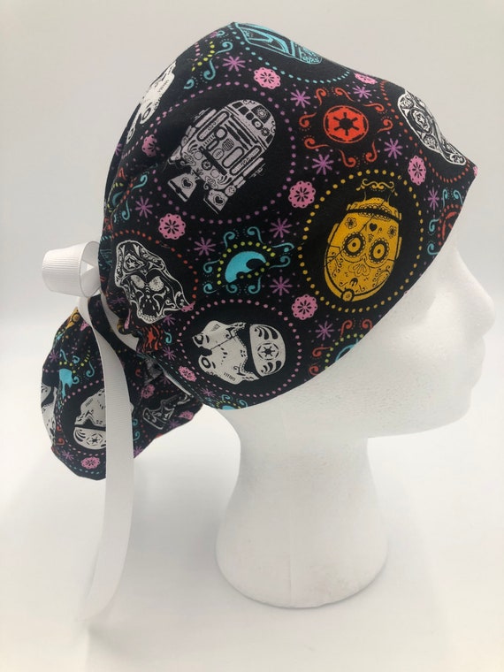 Star Wars Skull Candy,Ponytail Scrub Hat for Women,Surgical Caps,Elastic & Tie back for Great Fit.Choice of Ties