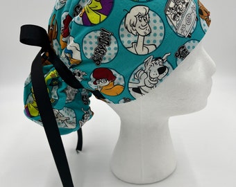 Scooby-Do, gorro quirúrgico con cola de caballo para mujer, gorro quirúrgico, elástico y con lazo para un ajuste perfecto, con lazos de tela o cinta.
