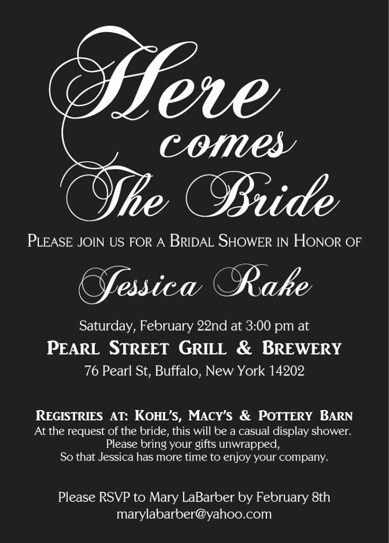 Printable Bridal Shower Invitation Many color options Downloadable File Wedding Made to order
