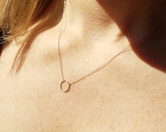 14k Solid Gold Circle Necklace, Dainty Gold circle Necklace, Karma Necklace, White gold,Yellow gold, Rose Gold