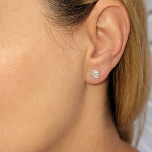 14k Solid Yellow/White Gold Pave Simulated Diamond 6mm Disc Stud Earrings