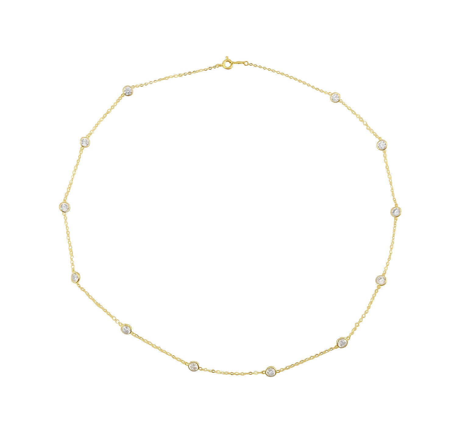 14k Solid White/Yellow/Rose Gold Bezel Simulated Diamond By The Yard Station Necklace 16" -42"