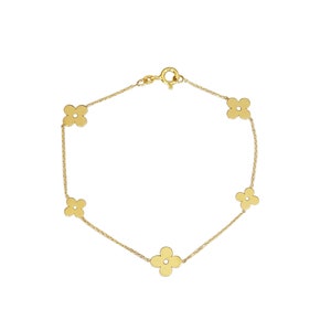 14k Solid Yellow/White Gold Lucky 4 Leaf Flower Bracelet