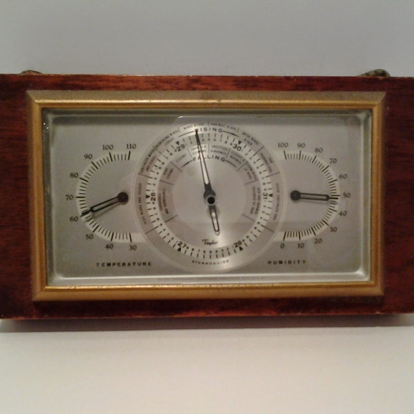 Atomic Age Vintage Taylor Barometer Thermometer Stormoguide Mahogany Wood  - Desktop Barmoeter