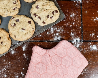 Coral Hexagon Scribble Oven Mitt, custom gift idea, personalized gift, custom oven mitt, kitchen accessory, housewarming gift, women's gift