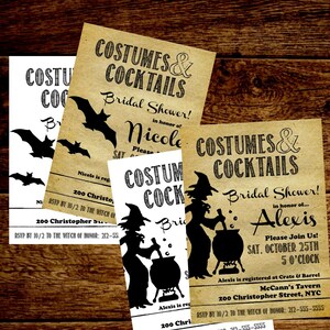 Invito alla doccia nuziale di Halloween. Invito alla doccia nuziale. Festa di Halloween. 5x7 personalizzabile. Costumi & Cocktail. Kraft Matrimonio Rustico.