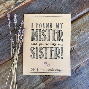Trauzeugin Vorschlag lustige Brautjungfer Card Fragen Schwester Karte. Ich fand mein Herr, und du bist wie meine Schwester!  Cousin-Karte. Bester Freund. Rustikale