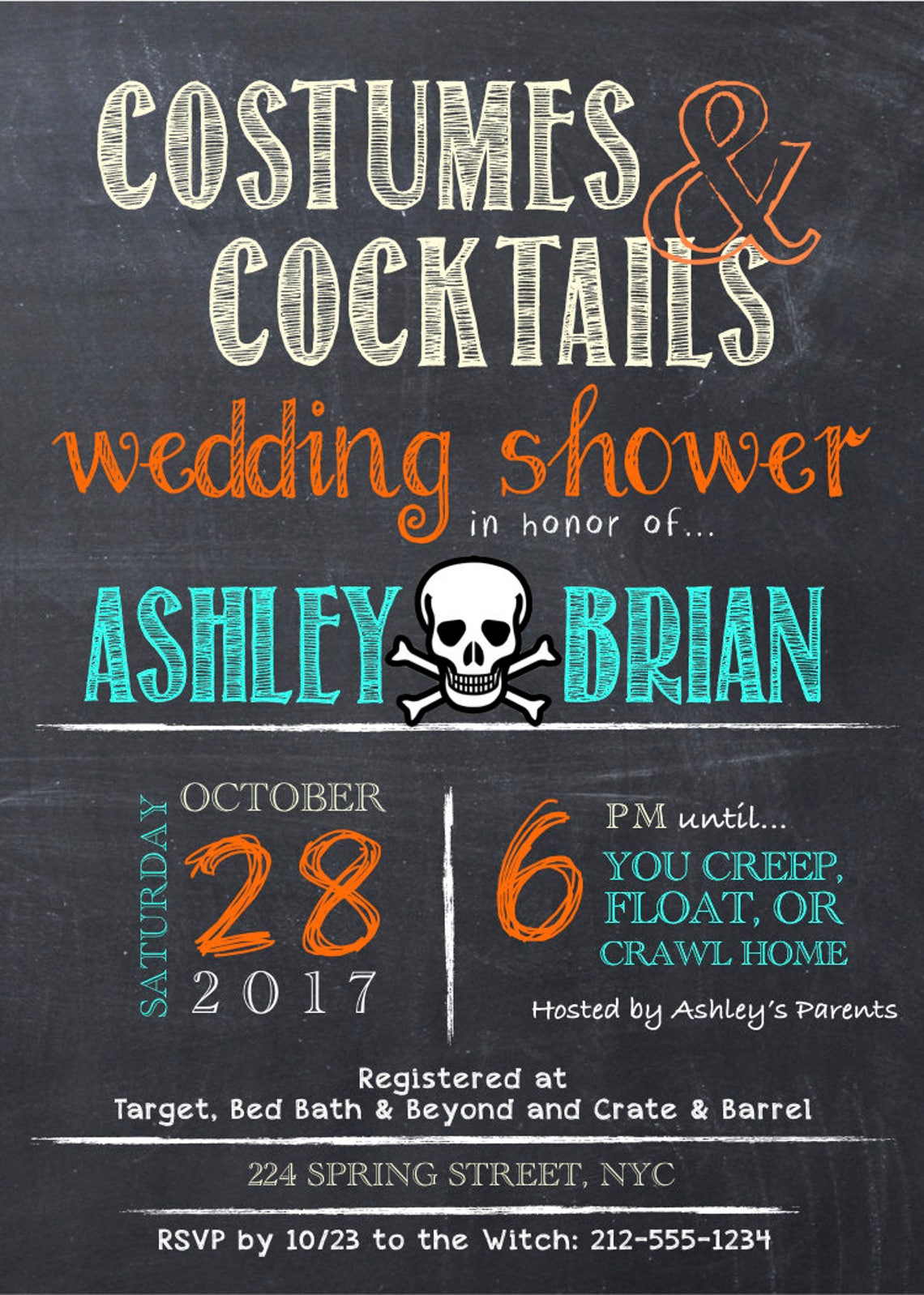Halloween Bridal Shower Invite. Chalkboard Rustic Wedding Etsy