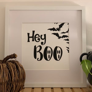 Hey Boo Halloween sign. Hey Boo printable.  Halloween sign.  Kids Halloween. Halloween ghosts.  Hey Boo.  Halloween bats. Instant Download.