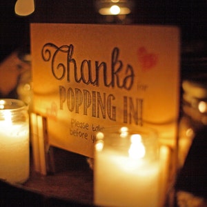 Popcorn favor sign. Rustic &quot;Thanks for Popping In!&quot; Printable Sign for wedding, shower or engagement party.. popcorn bar. Instant Download.
