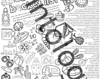 Summer Bucket List Giant Coloring Sheet Instant Download