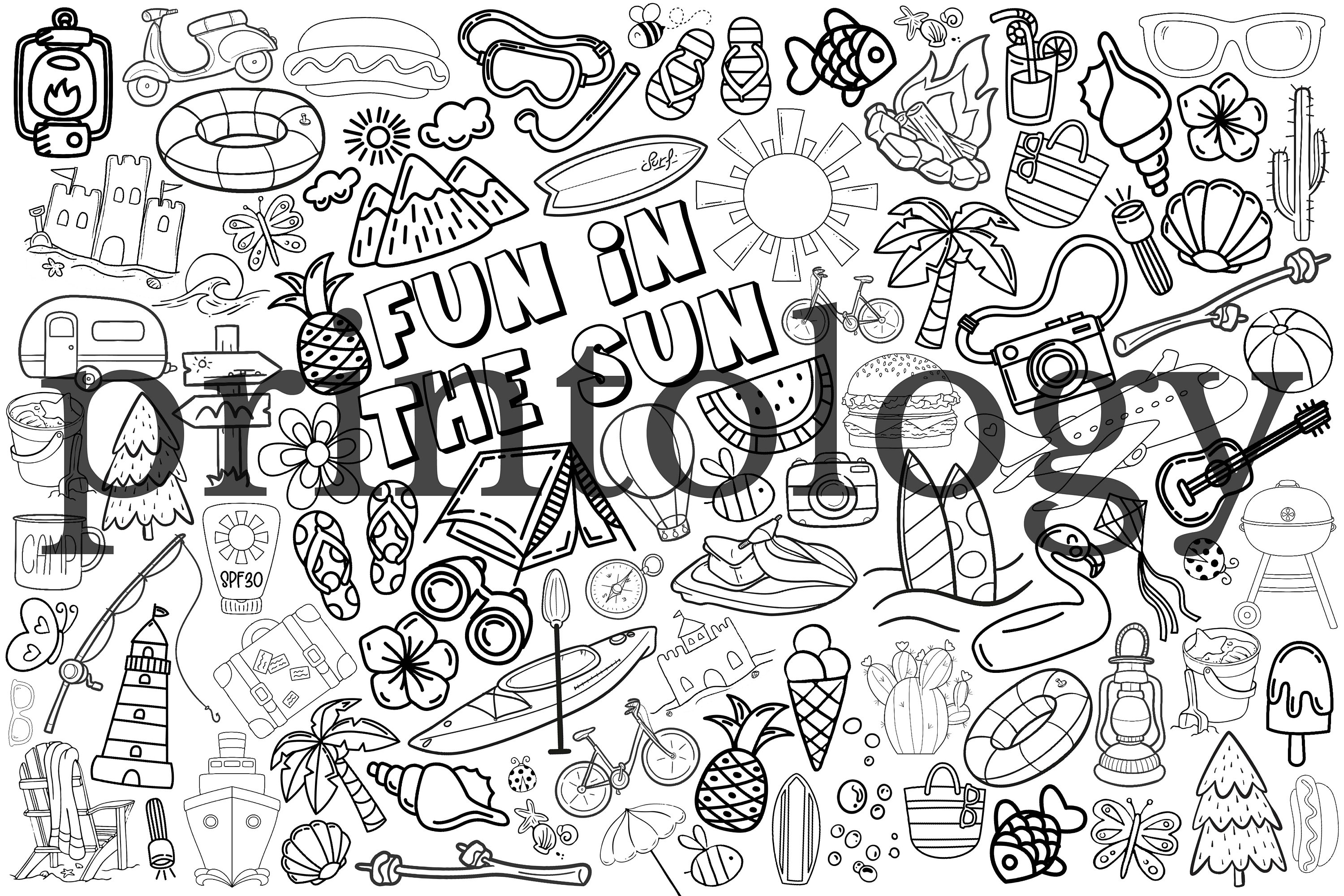 Fun in the Sun Giant Summer Coloring Sheet Instant Download