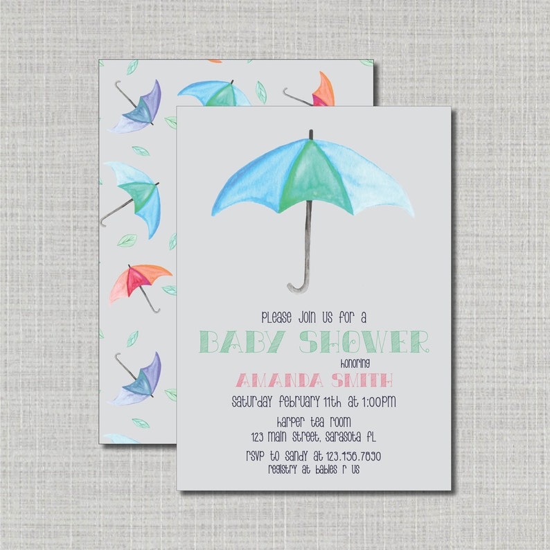 Baby Shower Invitation Umbrella Theme Invitation Etsy