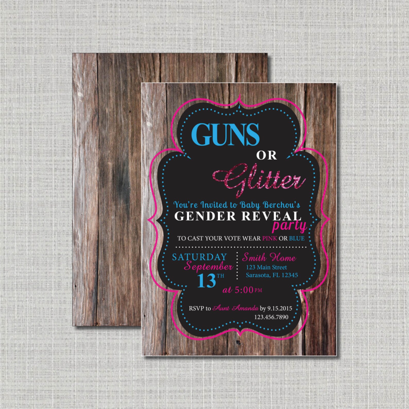 Gender Reveal Party Invitation // Guns and Glitter // Reveal Etsy