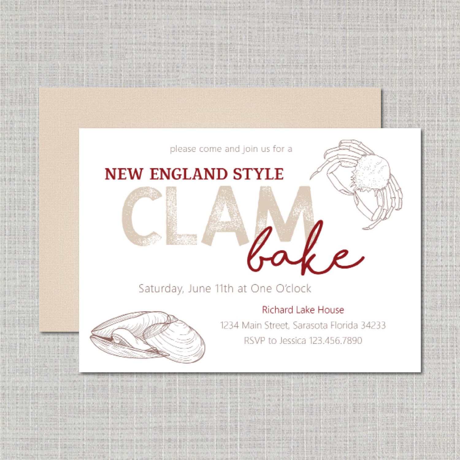 Clam Bake Invitation Party Invitation New England Style Etsy