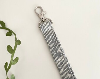 Key Fob/Keychain Fob/Wristlet Key Fob/Fabric Keychain/Grey Key Fob/Stocking Stuffer