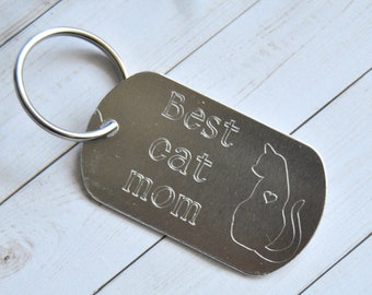 Engraved Keychain/Cat keychain/Cat Mom Gift